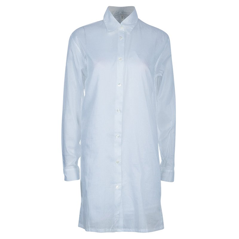 Pre Owned Chloe White Cotton Long Sleeve Shirt Dress M