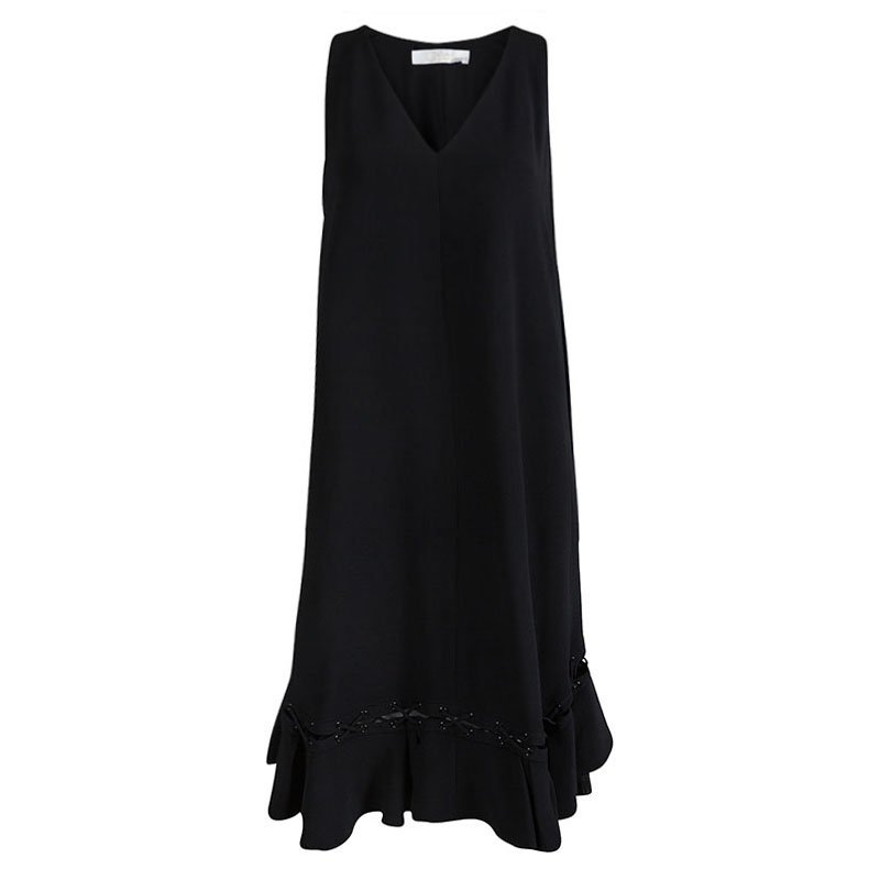 Chloe Black A-Line Ruffle Bottom Tie Detail Sleeveless Dress L