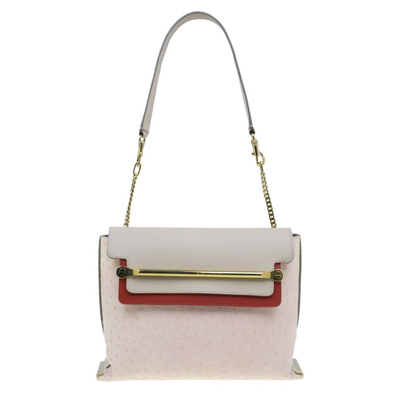 Pre Owned حقيبة كلوي كلير وردي ثلاثية اللون جلد نعام متوسطة