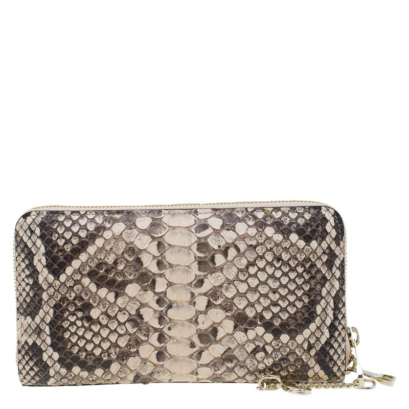 Pre Owned Chloe Beige Python Zip Around Wallet