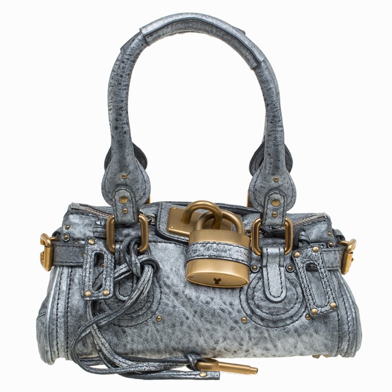 Pre Owned Chloe Silver Leather Mini Paddington Satchel