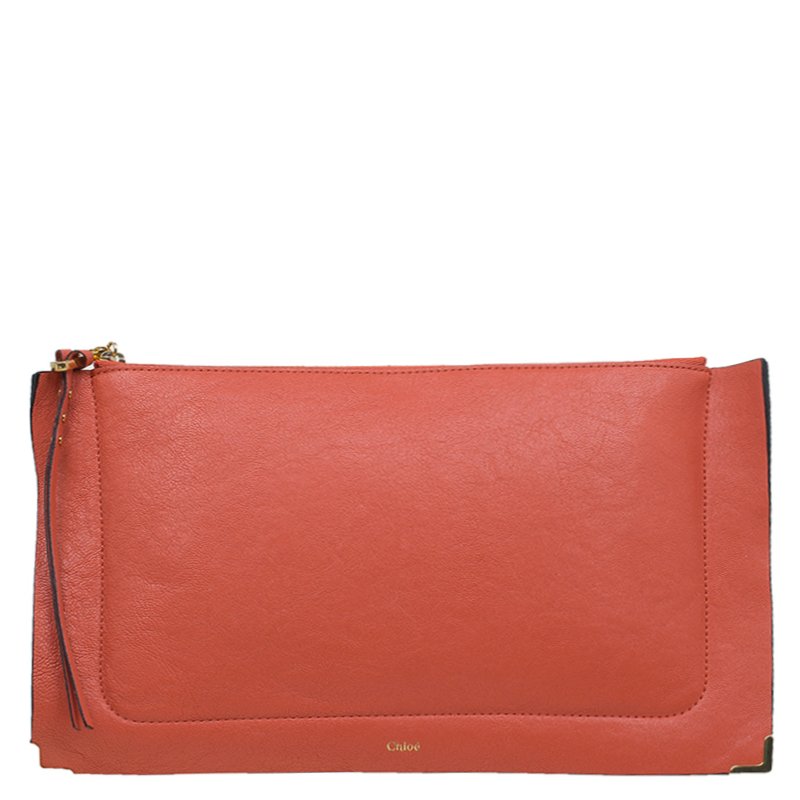 Pre Owned Chloe Orange Leather Ghost Clutch