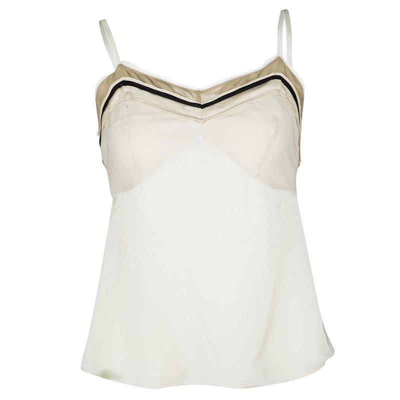 Pre Owned Chloe Beige Silk Lace Trim Detail Camisole S