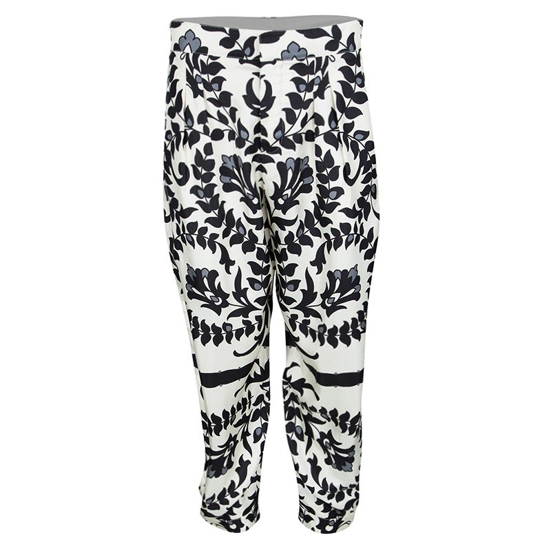 Pre Owned بنطلون كلوي حرير مونوكرومي مطبوع بأرجل ضيقة M