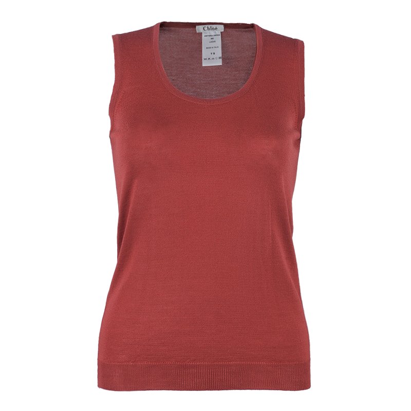 Pre Owned بلوفر كلوي أحمر بدون أكمام S