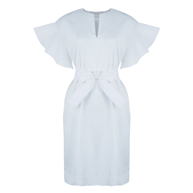 مملوكة مسبقًا فستان كلوي أبيض بأكمام مكشكشة M