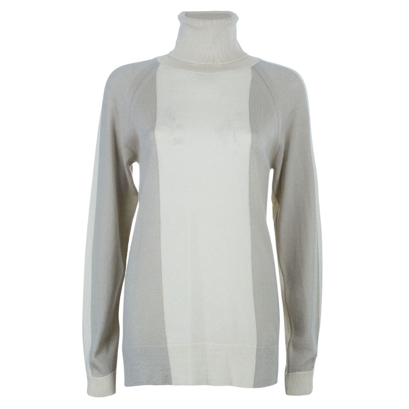 Pre Owned Chloe Neutral Turtleneck Knit Top M