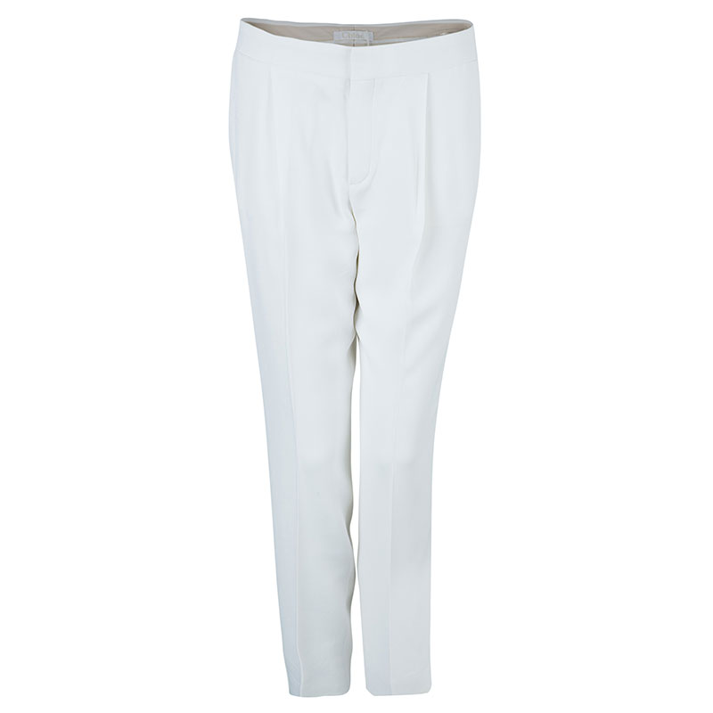 Pre Owned Chloe White Cropped Formal Trousers M