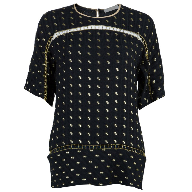 Pre Owned Chloe Black Gold Detail Top M