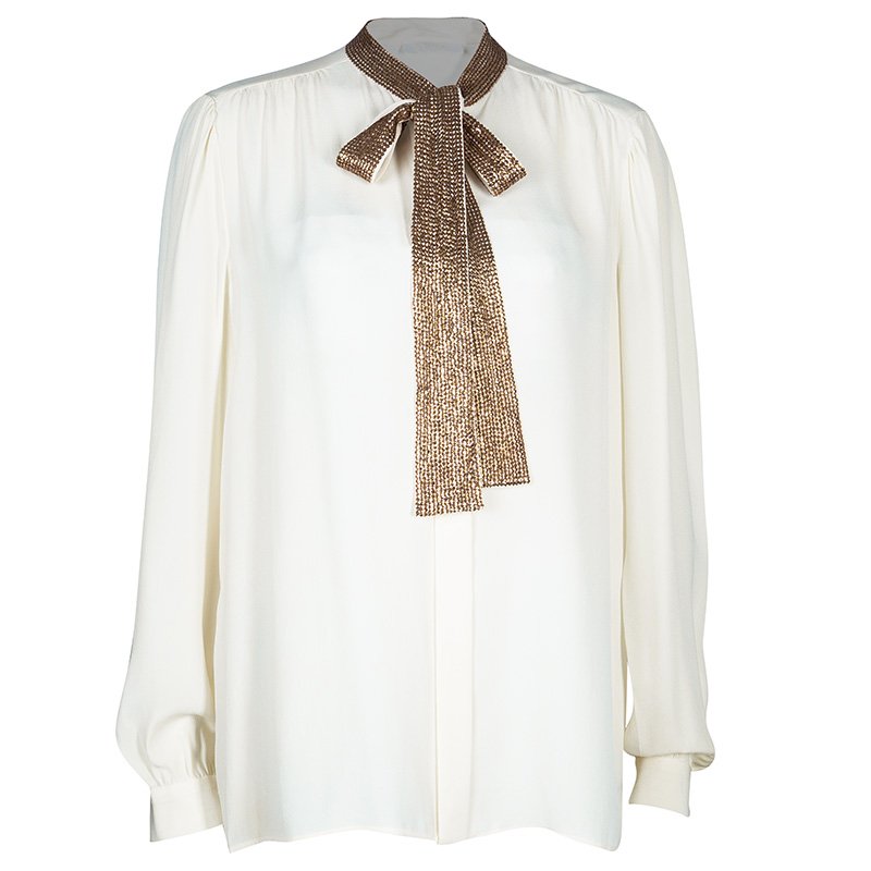 Pre Owned توب كلوي أبيض مطرز L