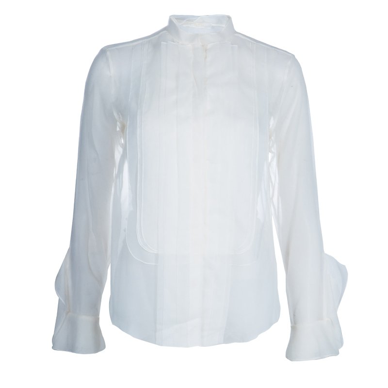 Pre Owned قميص كلوي أورغانزا أبيض S