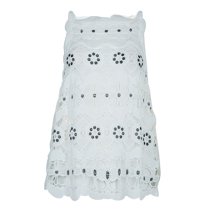 Pre Owned Chloe White Scalloped Lace Overlay Sleeveless Top S