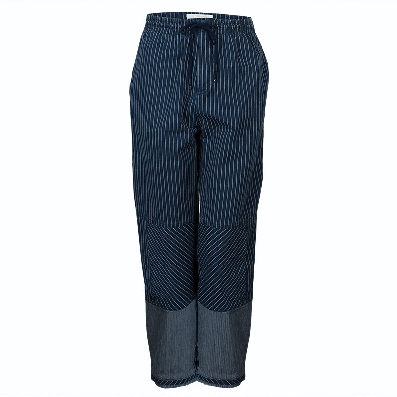 Chloe Blue Dark Wash Denim Striped Wide Leg Drawstring Pants S