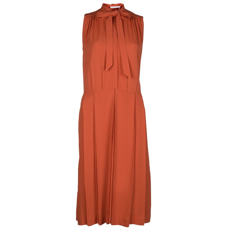 Pre Owned Chloe Tomato Red Pleated Sleeveless Dress S