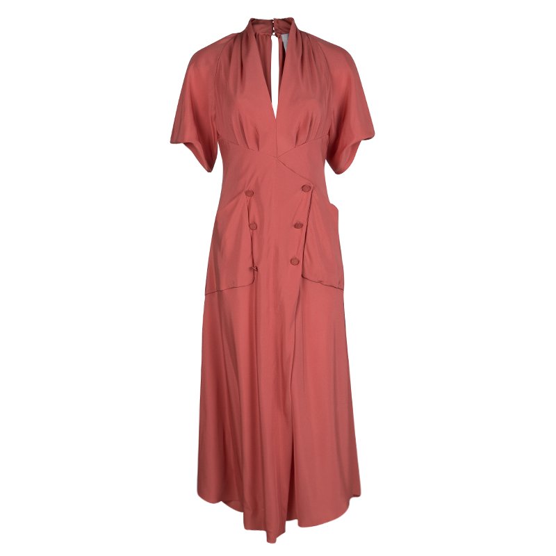مملوكة مسبقًا Chloe Salmon Pink Silk Petal Sleeve Maxi Dress M