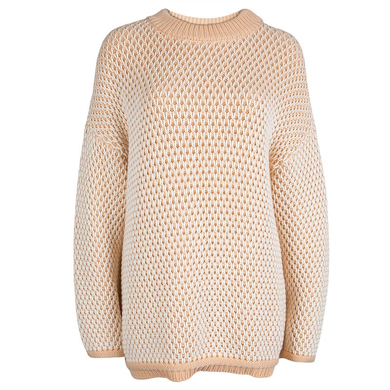 Chloe Peach and White Chunky Knit Sweater M
