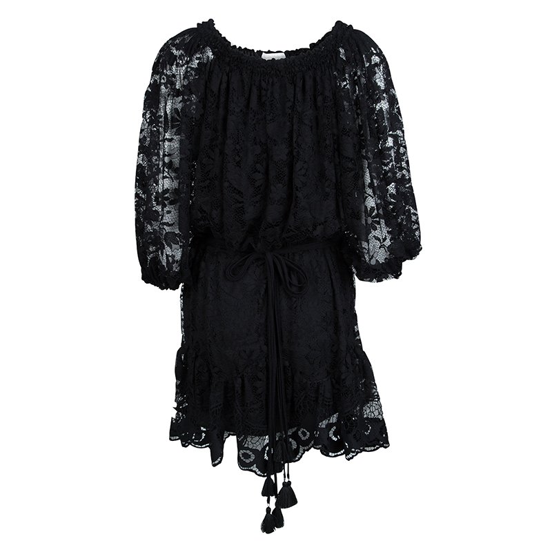 Pre Owned Chloe Black Lace Drop Waist Long Sleeve Dress M