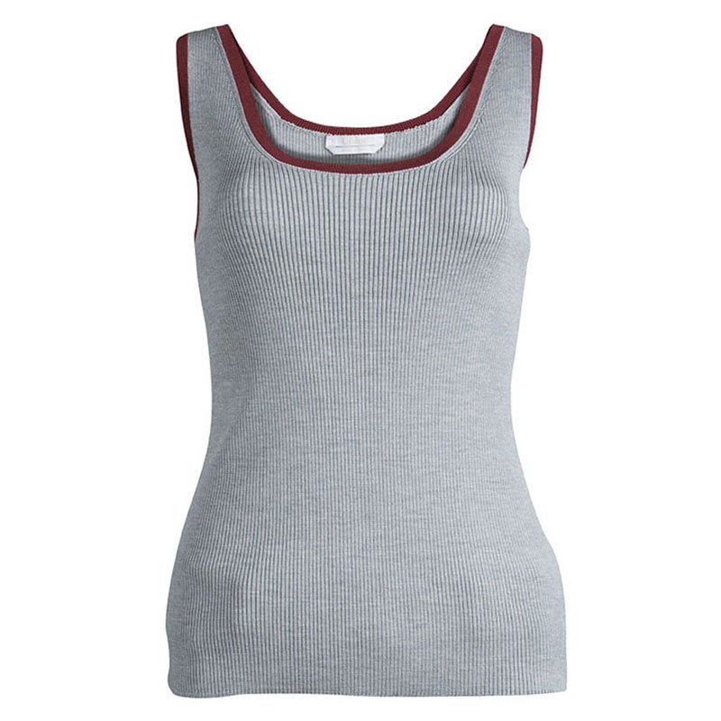 Pre Owned Chloe Grey Rib Knit Sleeveless Tank Top S
