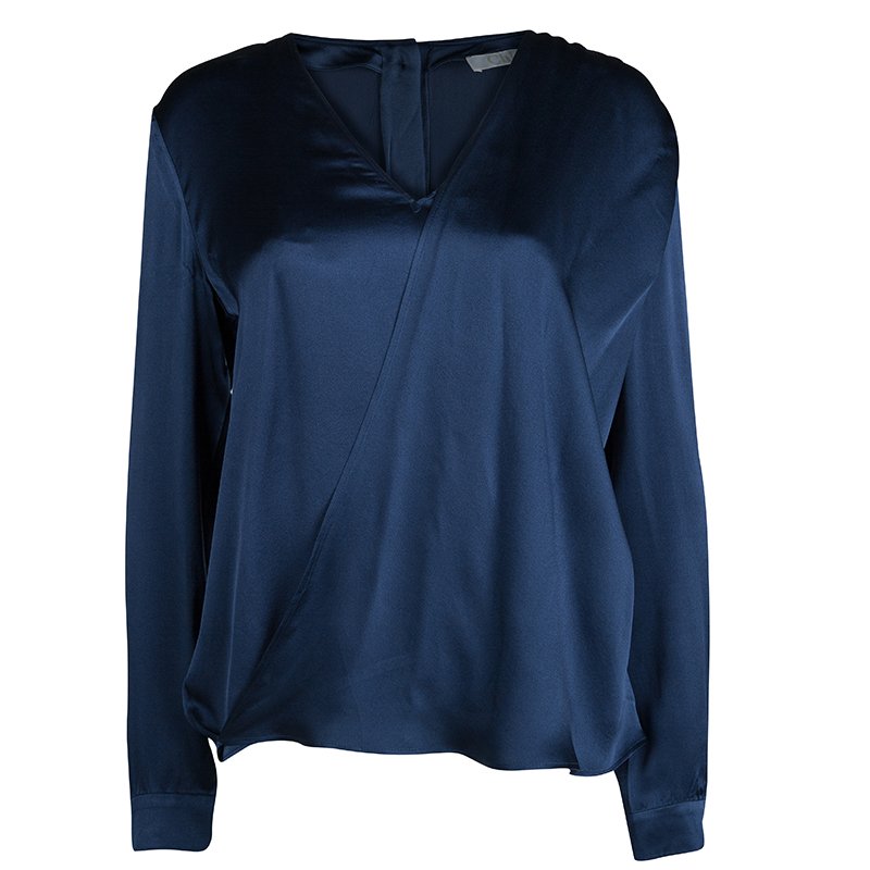 Pre Owned Chloe Peacock Blue Silk Long Sleeve Draped Blouse M