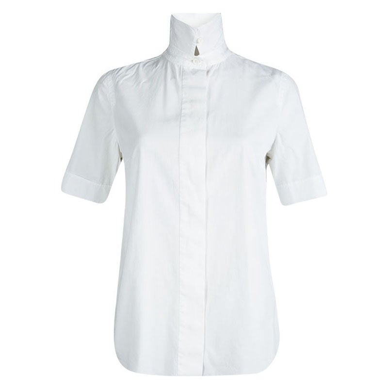 Pre Owned Chloe White Cotton Short Sleeve Button Front Shirt M