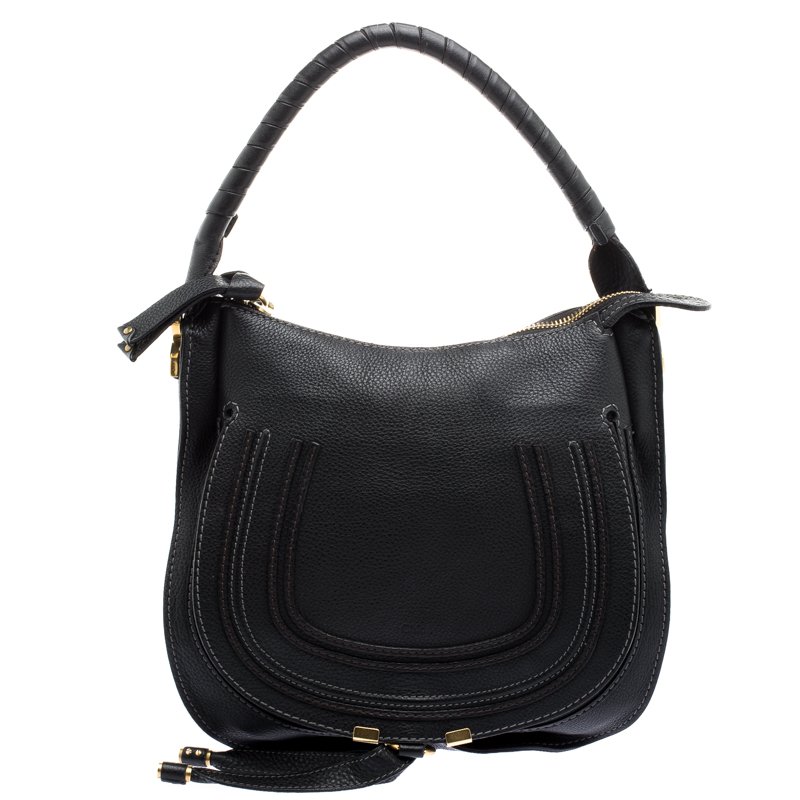 Pre Owned Chloe Black Leather Medium Marcie Hobo