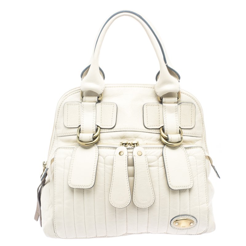 Pre Owned Chloe Cream Leather Bay Satchel