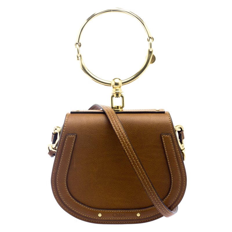 Pre Owned Chloe Brown Leather Small Nile Bracelet Shoulder Bag