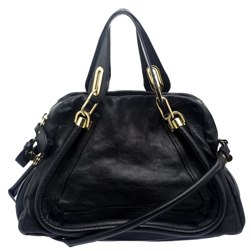 Pre Owned Chloe Black Leather Medium Paraty Shoulder Bag