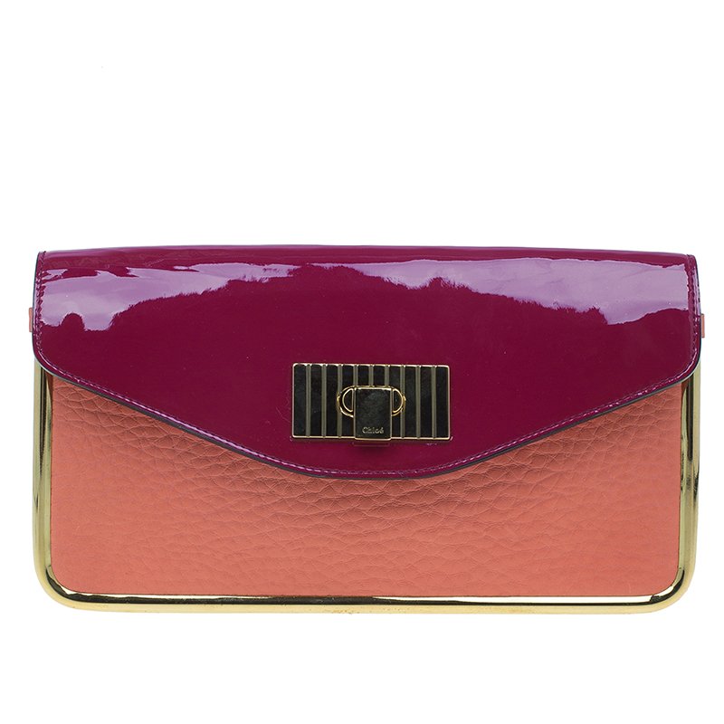 Pre Owned Chloe Purple Patent Calfskin Leather Sally Clutch