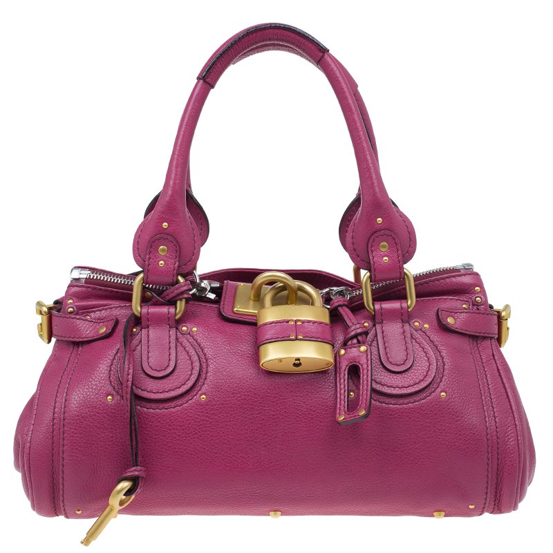 Pre Owned Chloe Dark Fuchsia Leather Medium Paddington Satchel Bag