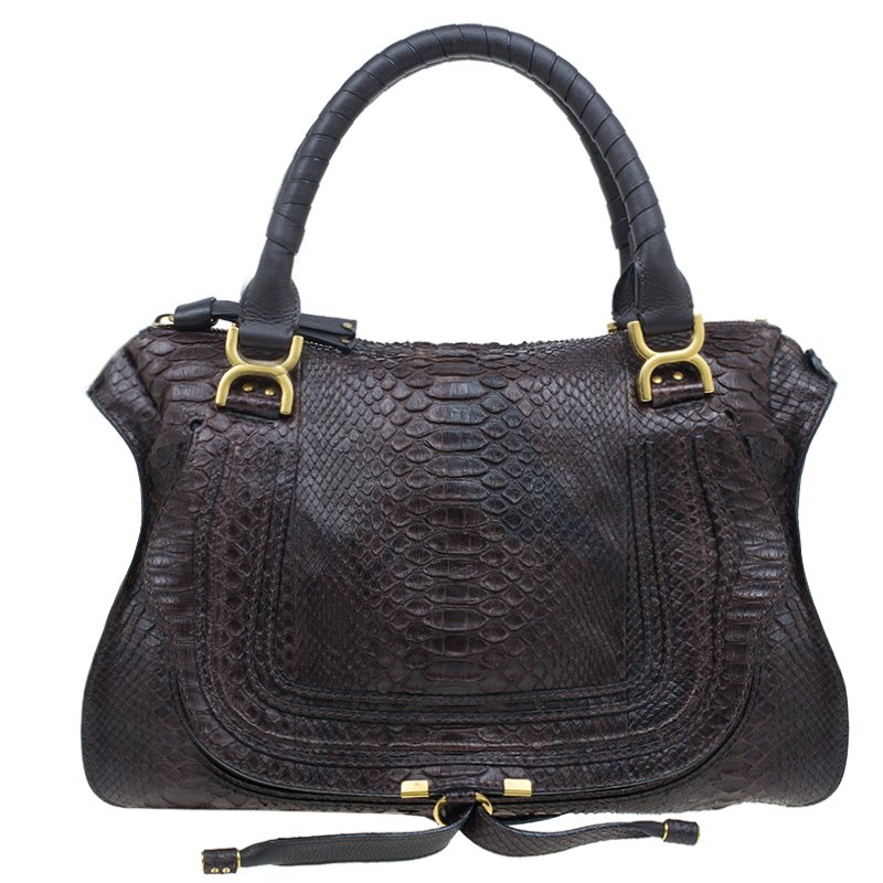 مملوكة مسبقًا Chloe Brown Python Large Marcie Satchel Bag
