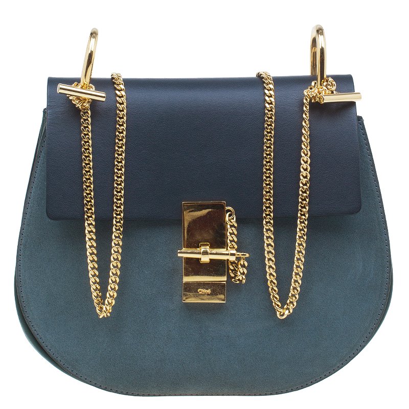 Chloe Merino Blue Leather and Suede Medium Drew Shoulder Bag Chloe ...