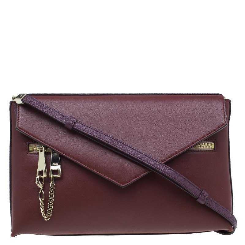 Pre Owned Chloe Burgundy Leather Cassie Crossbody Bag