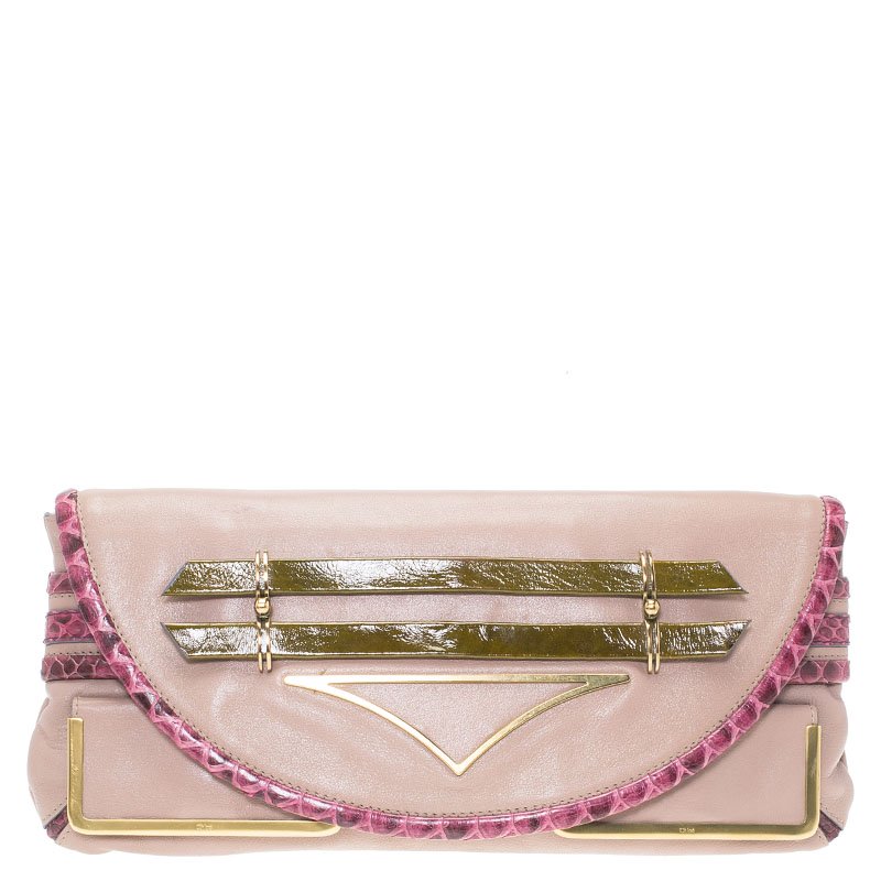 Pre Owned Chloe Purple Leather and Python Trim Limited Edition Clutch