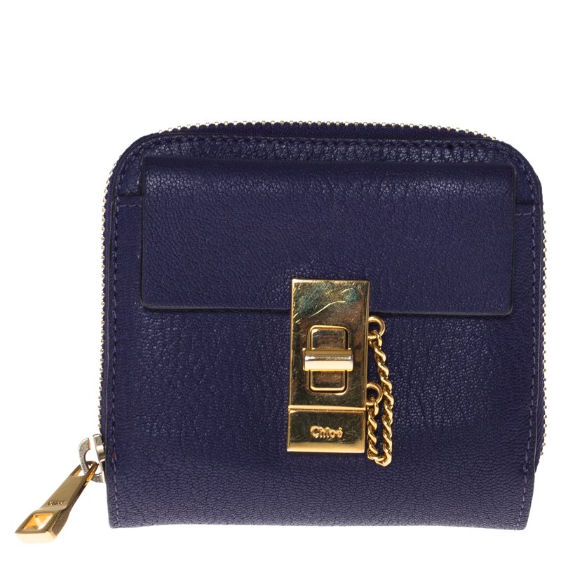 Pre Owned Chloe Purple Leather Drew Compact Wallet