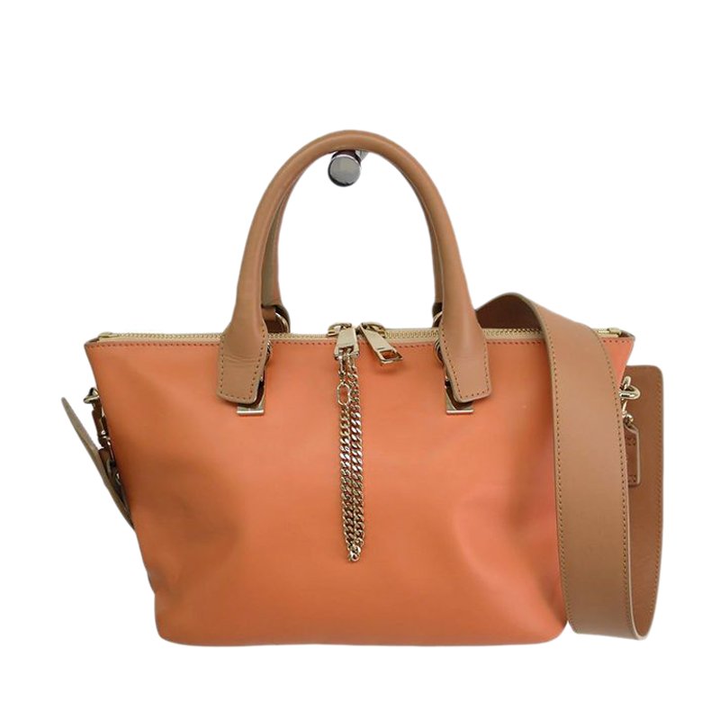 مملوكة مسبقًا حقيبة يد توت كلوي بايلي جلد برتقالي ثنائي اللون