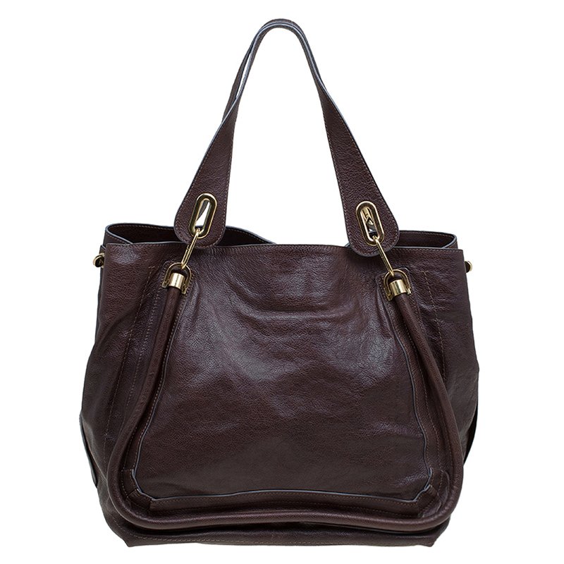 Pre Owned Chloe Dark Brown Leather Large Paraty Tote