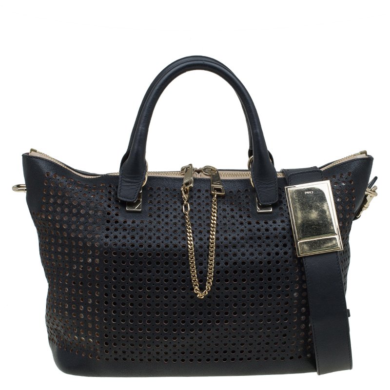 Pre Owned حقيبة يد كلوي بيلي متوسطة جلد مخرمة سوداء