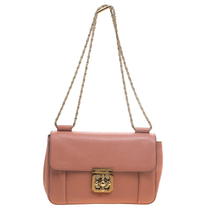 Pre Owned Chloe Peach Leather Medium Elsie Chain Shoulder Bag