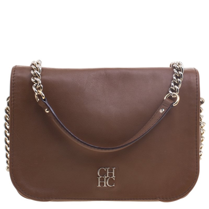 Pre Owned حقيبة كتف كارولينا هيريرا نيو بيلتيزر جلد بنية