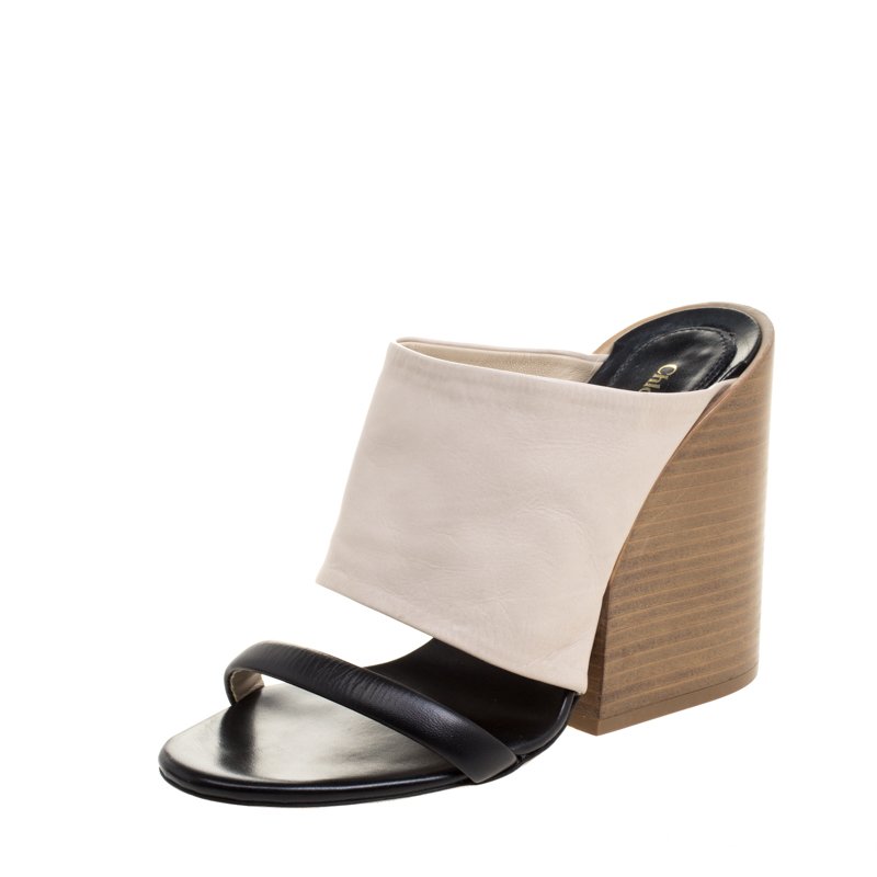 Pre Owned Chloe Monochrome Leather Slip On Mules Size 38.5