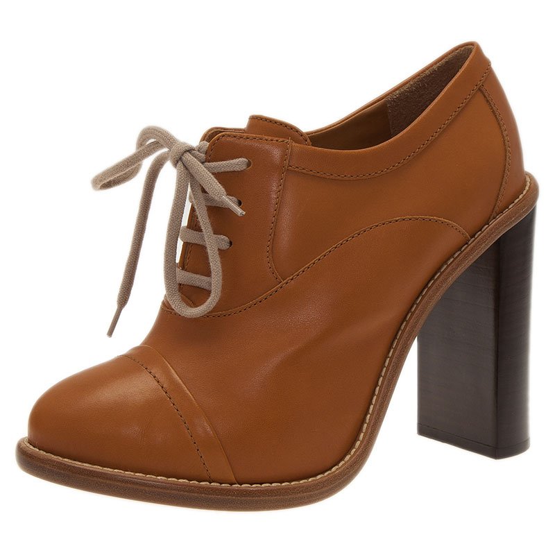 مملوكة مسبقًا Chloe Beige Leather Oxford Ankle Boots Size 39