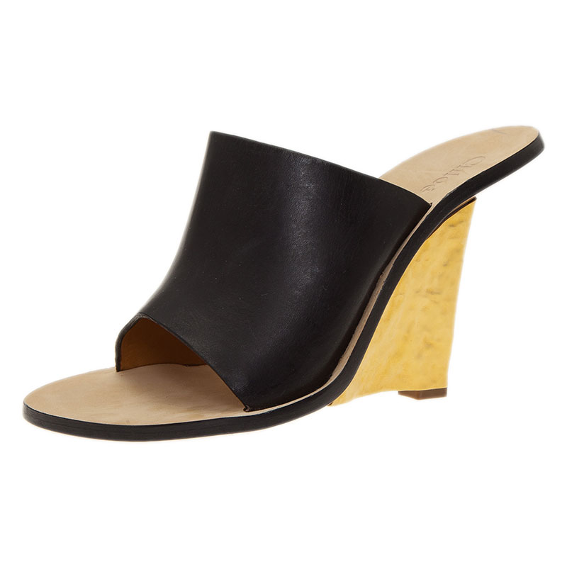 Pre Owned Chloe Black Leather Clyde Mules Size 37