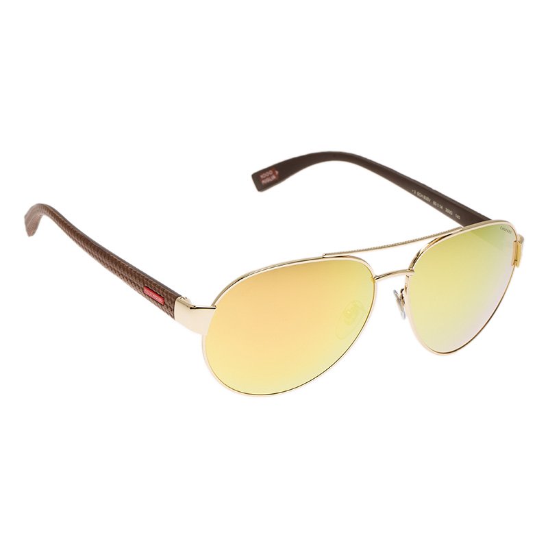 Pre Owned Chopard Rose Gold Tone SCH B35V Brown Leather Aviators