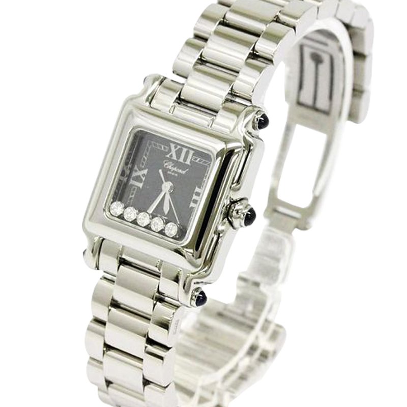 Pre Owned Chopard Black Stainless Steel Happy Sport Women's Wristwatch 23MM