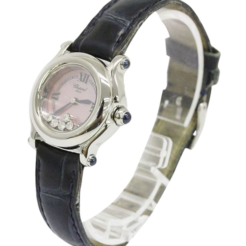 Pre Owned Chopard Pink Mother of Pearl Stainless Steel Happy Sport Women's Wristwatch 26MM