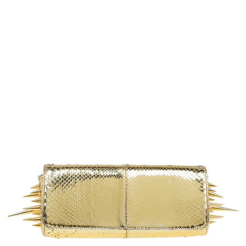 Christian Louboutin Gold Python Marquise Spiked Clutch