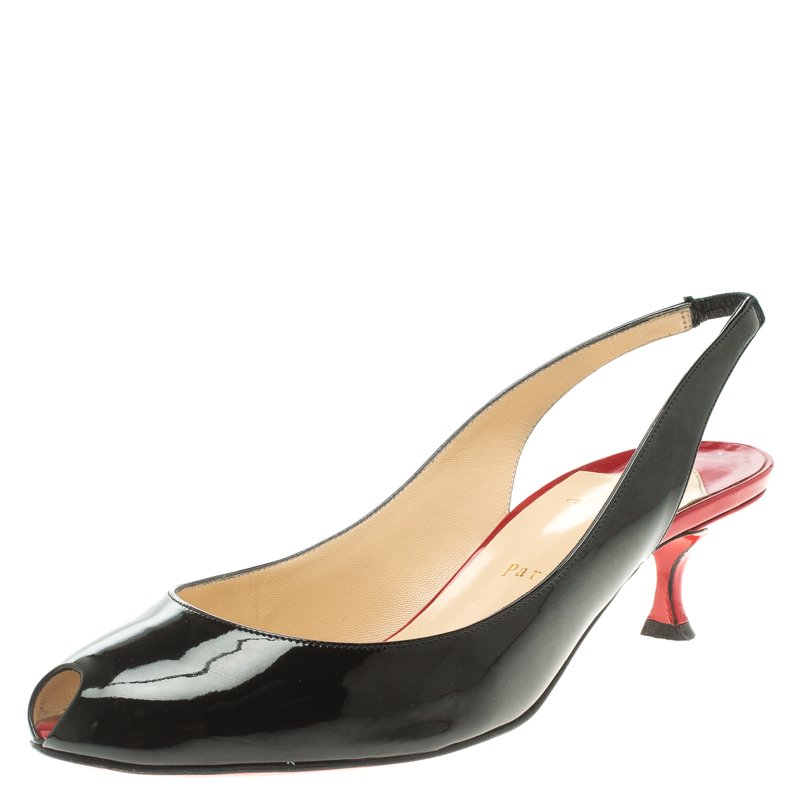 black peep toe slingbacks
