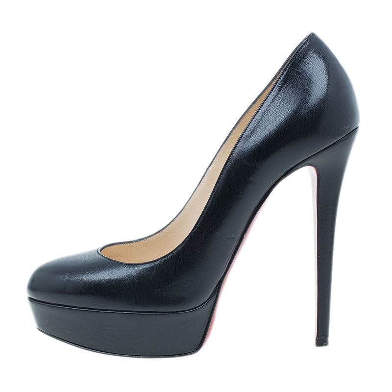 Christian Louboutin Black Leather Bianca Platform Pumps Size 38 BIANCO Lack Pumps High Heels Leder schwarz 38