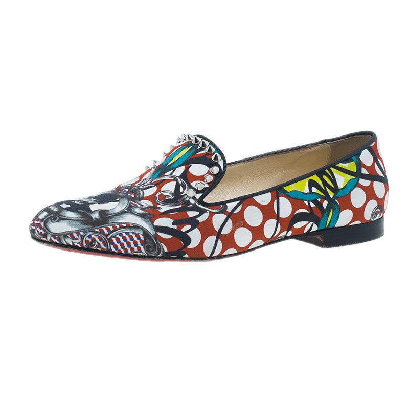 مملوكة مسبقًا Christian Louboutin Multicolor Fabric Sakouette Face Polka Dot Loafers Size 39